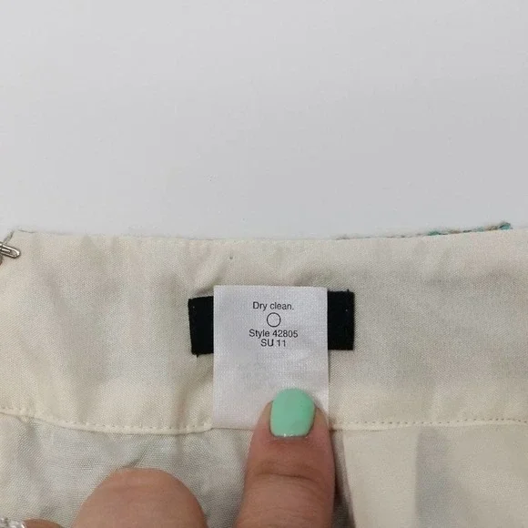 J. Crew Mini Skirt 8 Mint Green Tweed Shirred A-Line Back Zip Front Pockets - Picture 5 of 5